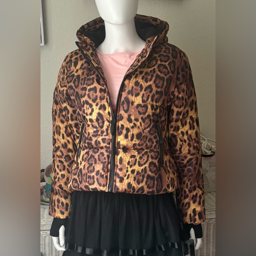 Rothschild & CO Girls Leopard Hooded Puffer Jacket Coat Parka Juniors Sz. XL NWT
